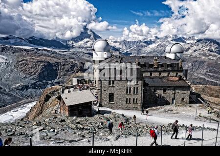 Gornergrat visitors centre, hotel and observatory is at the terminus of the Gornergrat railway above Zermatt. Stock Photo