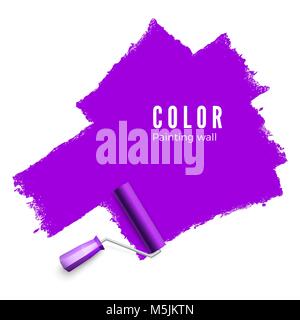 Roller brush for text. Paint roller brush. Color paint texture when painting with a roller.  Painting the wall in purple. Vector illustration isolated Stock Vector