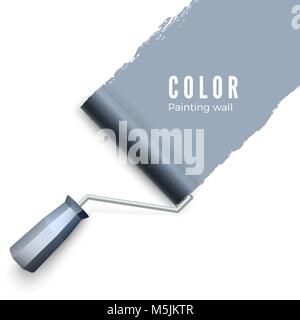 Painted wall and paint roller. Paint roller brush. Color paint texture when painting with a roller. Vector illustration isolated on white background Stock Vector