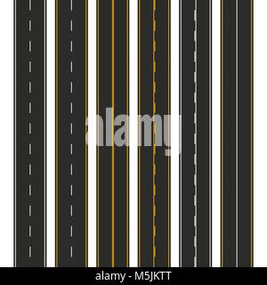 Asphalt. Set of road types with markings. Highway strip template design for infographic. Vector illustration Stock Vector