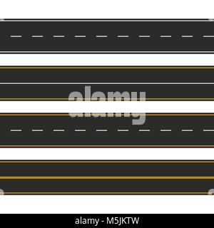 Asphalt. Set of road types with markings. Highway strip template design for infographic. Vector illustration Stock Vector