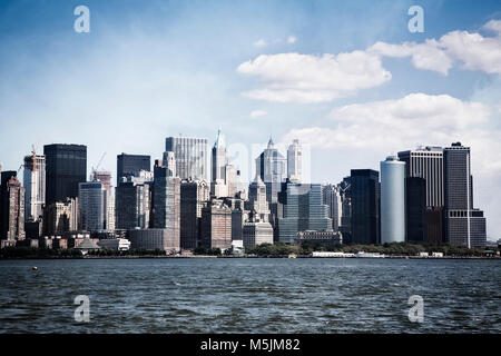 Tall buildings rise into the sky in Lower Manhattan, New York City. Stock Photo