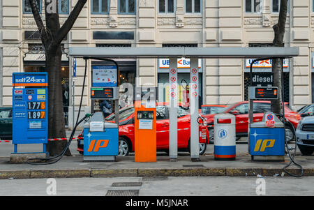 Milan, Italy - Feb 24, 2018: IP Self service diesel only refueling station for automobiles in the centre of Milan, Italy Stock Photo