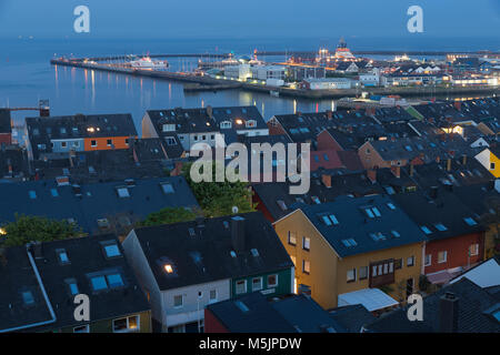 Aerial night view Helgoland with view at harbor and northsea