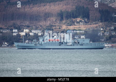 RFA Fort Austin (A386), a Fort Rosalie-class (or Fort-class) fleet replenishment vessel operated by the Royal Fleet Auxiliary, off the Ayrshire coast. Stock Photo