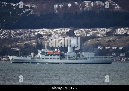 RFA Fort Austin (A386), a Fort Rosalie-class (or Fort-class) fleet replenishment vessel operated by the Royal Fleet Auxiliary, off the Ayrshire coast. Stock Photo