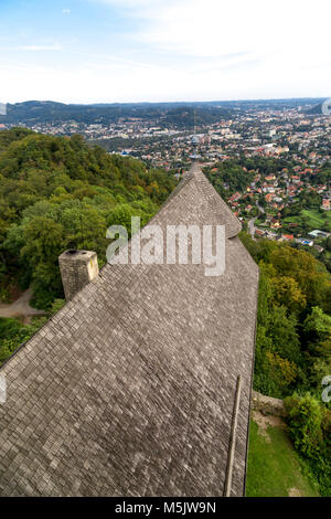 View of Upper Graz from old castle tower ruins named Gosting in Graz, Styria region of Austria. Stock Photo