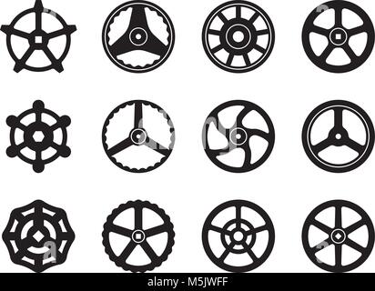 Hand wheel vector icon set. illustration of machinery equipment for adjustment and operation Stock Vector