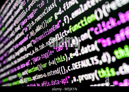 closeup shot of programming code on computer screen Stock Photo