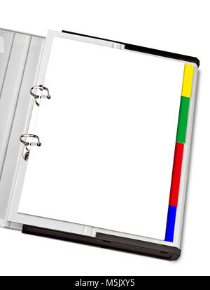 Desk binder isolated on white with clipping path, Path for the first sheet and the colored stickers Stock Photo