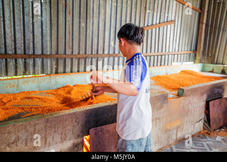 Processing Tây Ninh shrimp salt (muoi tom) of Vietnamese cuisine. Tay Ninh is famous for wholesale shrimp salt in Vietnam Stock Photo