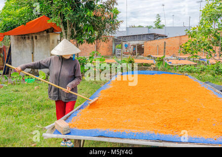 Processing Tây Ninh shrimp salt (muoi tom) of Vietnamese cuisine. Tay Ninh is famous for wholesale shrimp salt in Vietnam Stock Photo