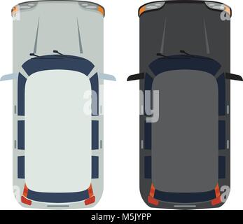Hatchback Car top view. White and black Realistic and flat color style design vector. Stock Vector