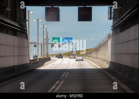 Drogden Tunnel of Oresund Bridge connecting Copenhagen, Danemark with Malmo, Sweden. August 6th 2015. Almost 16 km long (bridge with artificial island Stock Photo