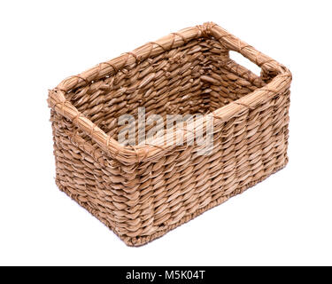 Vintage natural rectangular seagrass handmade basket isolated on white background Stock Photo