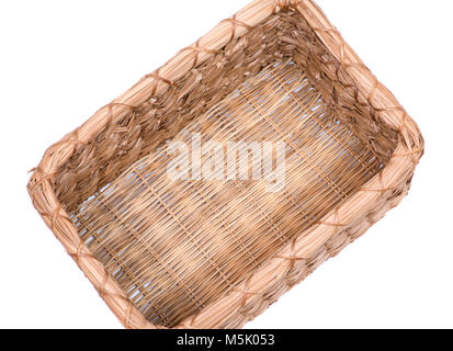 Vintage natural rectangular seagrass handmade basket isolated on white background Stock Photo