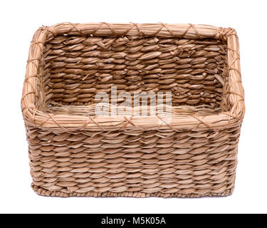 Vintage natural rectangular seagrass handmade basket isolated on white background Stock Photo