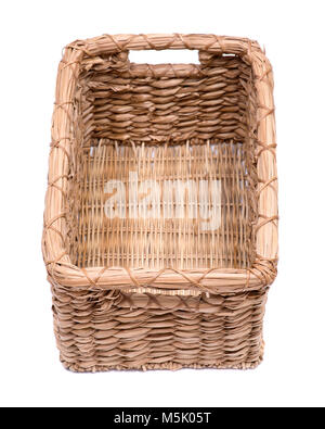 Vintage natural rectangular seagrass handmade basket isolated on white background Stock Photo