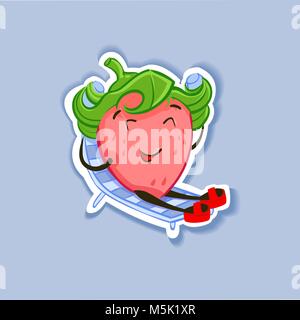 Funny cute pink characters - strawberries isolated on a gray background. Vector illustration. Stock Vector