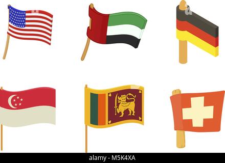 Country flag icon set, cartoon style Stock Vector