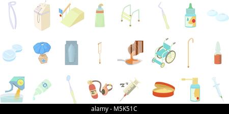 Medical tools icon set, cartoon style Stock Vector