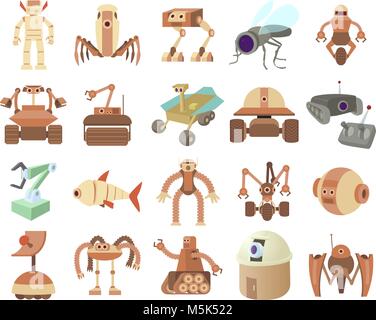 Robots icon set, cartoon style Stock Vector