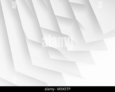 Abstract white digital graphic background with geometric pattern of paper sheets. Double exposure effect, 3d render illustration Stock Photo