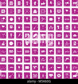 100 events icons set grunge pink Stock Vector