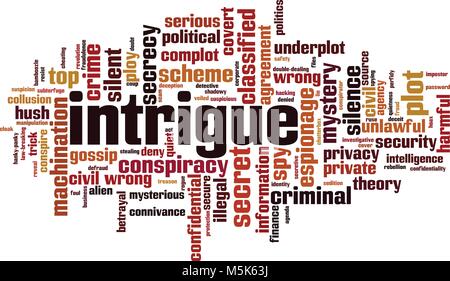 Intrigue word cloud concept. Vector illustration Stock Vector