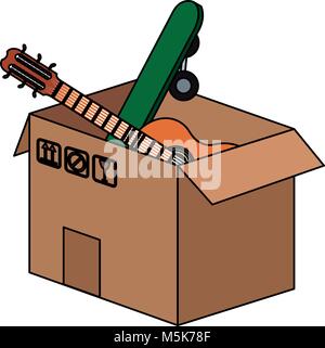Box with guitar and skateboard Stock Vector