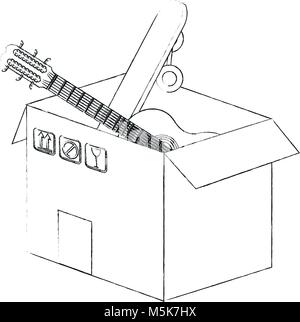 Box with guitar and skateboard Stock Vector