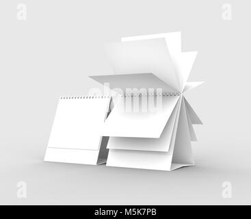 Desktop spiral binding calendar isolated on soft gray background. 3D illustrating Stock Photo