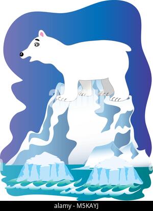 A cartoon polar bear stranded on a melting iceberg Stock Vector