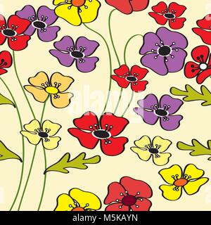 Poppies vector seamless pattern Stock Vector