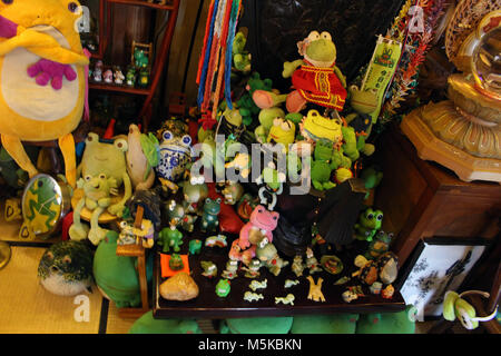 Translation: The room full of frog stuff at "Frog Temple" in Ogori, Fukuoka, Japan. Taken in February 2018. Stock Photo