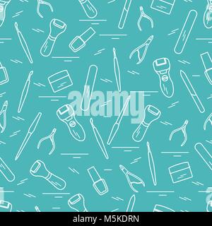 Seamless pattern with variety tools for manicure and pedicure. Personal care. Design for banner, poster or print. Stock Vector