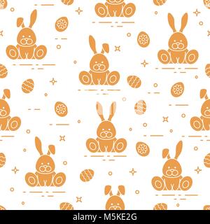 Seamless pattern with Easter symbols. Rabbits, decorated eggs. Stock Vector