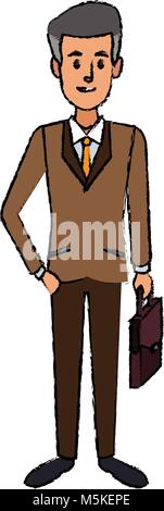 business successful man dressed in a suit standing with breifcase Stock Vector