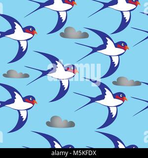 Swallow vector seamless pattern Stock Vector