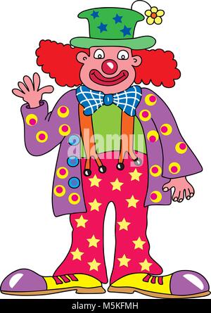 A clown with a big red nose and red hair with a big smile on his face ...