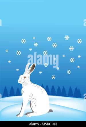 Hare in snow covered field winter Stock Vector