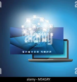 Social Networks - Abstract Blue Technology, IT, Internet, Social Networks or Business Illustration Template in Freely Scalable and Editable Vector Stock Vector