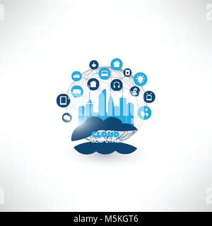 Cloud Computing Design Concept with Icons - Digital Network Connections, Technology Background Stock Vector