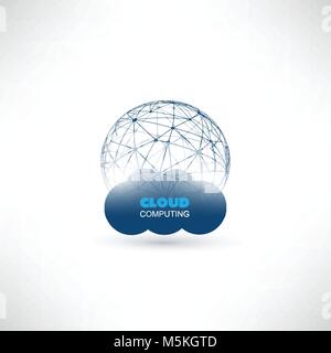 Cloud Computing Design Concept with Wireframe Globe - Digital Network Connections, Technology Background Stock Vector