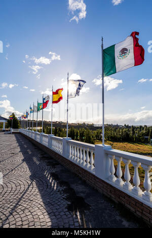 International flags flying; Hotel Unique Luxury; El Calafate; Argentina Stock Photo