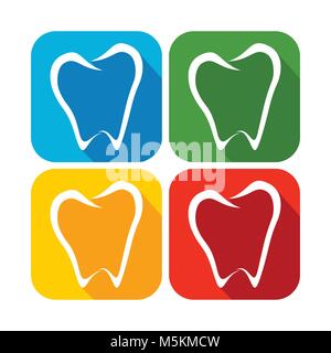 Abstract Dental Tooth Line Art Rounded Square Flat Icons Stock Vector