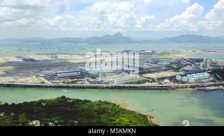 The view of the airport on Lantau Island can be seen from the cable car in Hong Kong Stock Photo