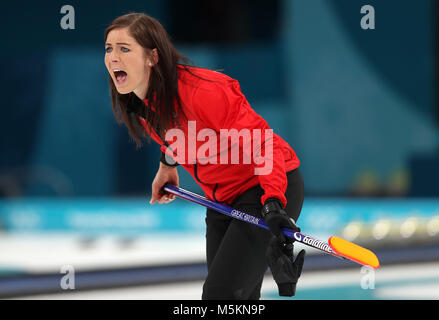 Great Britain's skipper Eve Muirhead during the Women's Bronze Medal match at the Gangneung Curling Centre during day fifteen of the PyeongChang 2018 Winter Olympic Games in South Korea. Stock Photo