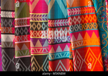 Hand-made silk scarves in Karen village, long neck tribes, Chiang Rai Province, Thailand. Stock Photo