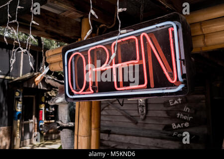 Neon open sign at The Crab Shack on Tybee Island, Savannah, Georgia, North America Stock Photo